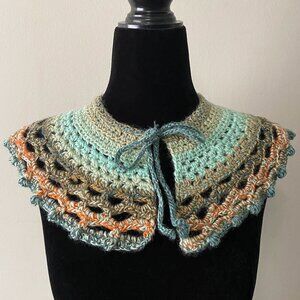 Handmade Crochet Blue Orange Multicolour Wool Blend Collar Neckwear Accessory